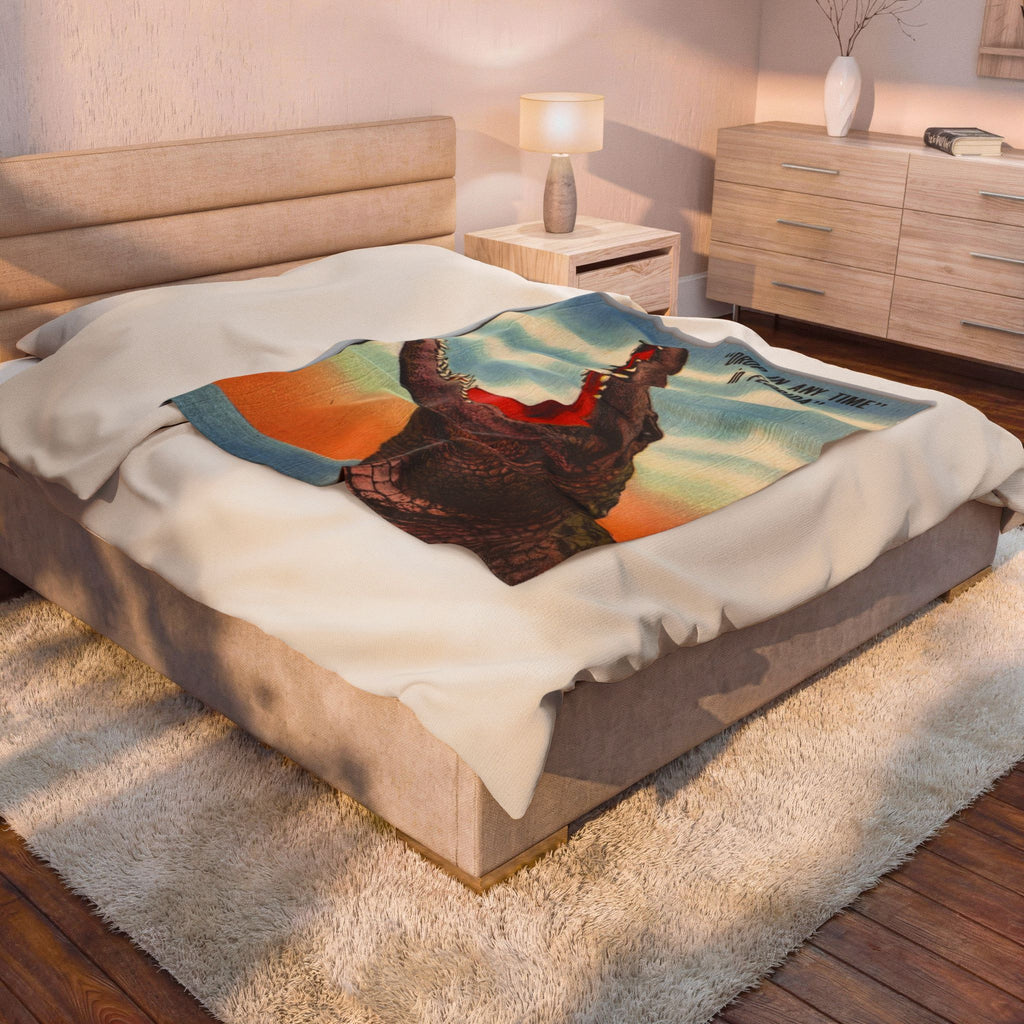 Florida Gator Velveteen Plush Blanket – “Drop In Any Time” Retro Alligator Throw
