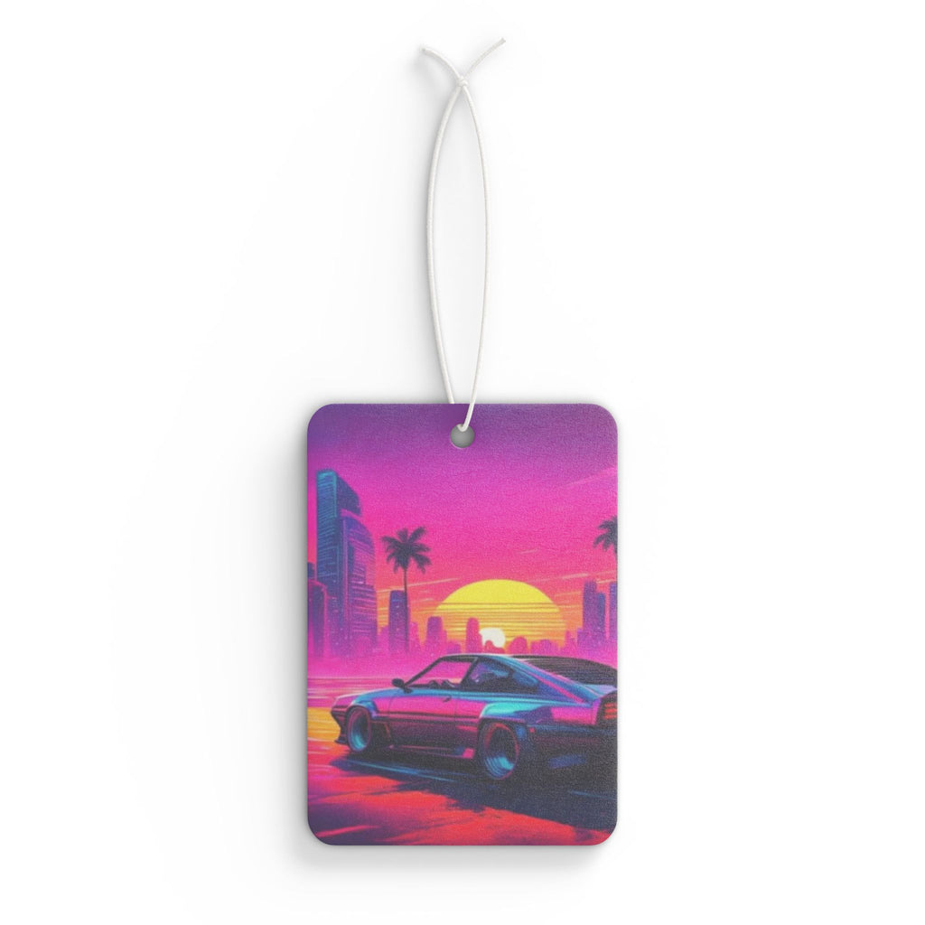 Retro Sunset Car Air Freshener — Vaporwave Sports Car Scented Tag
