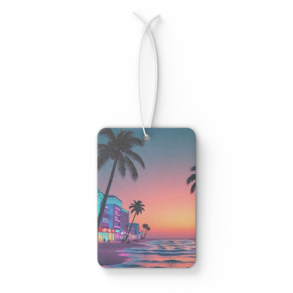 Tropical Sunset Car Air Freshener — Retro Beach Palm Tree Scenery