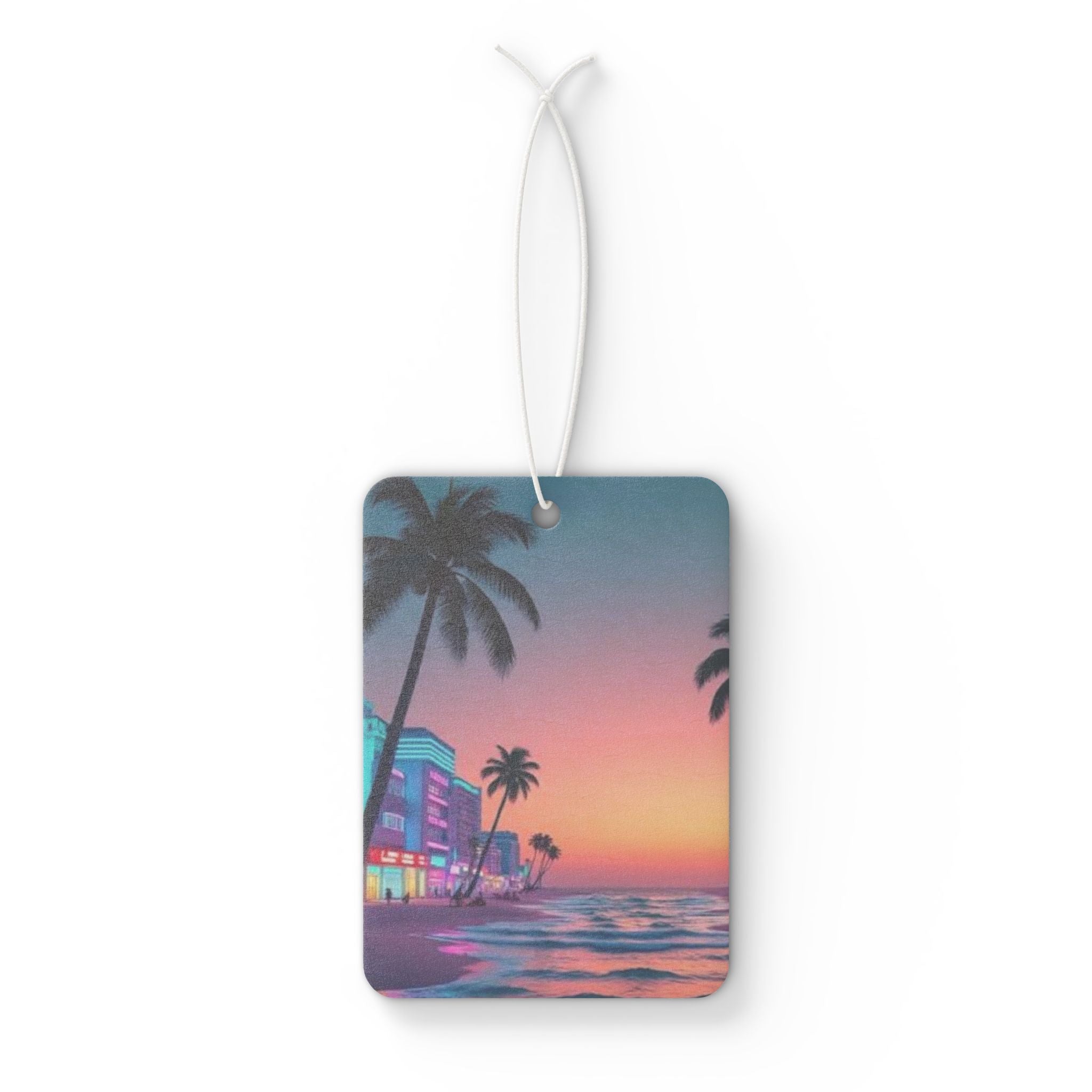 Tropical Sunset Car Air Freshener — Retro Beach Palm Tree Scenery