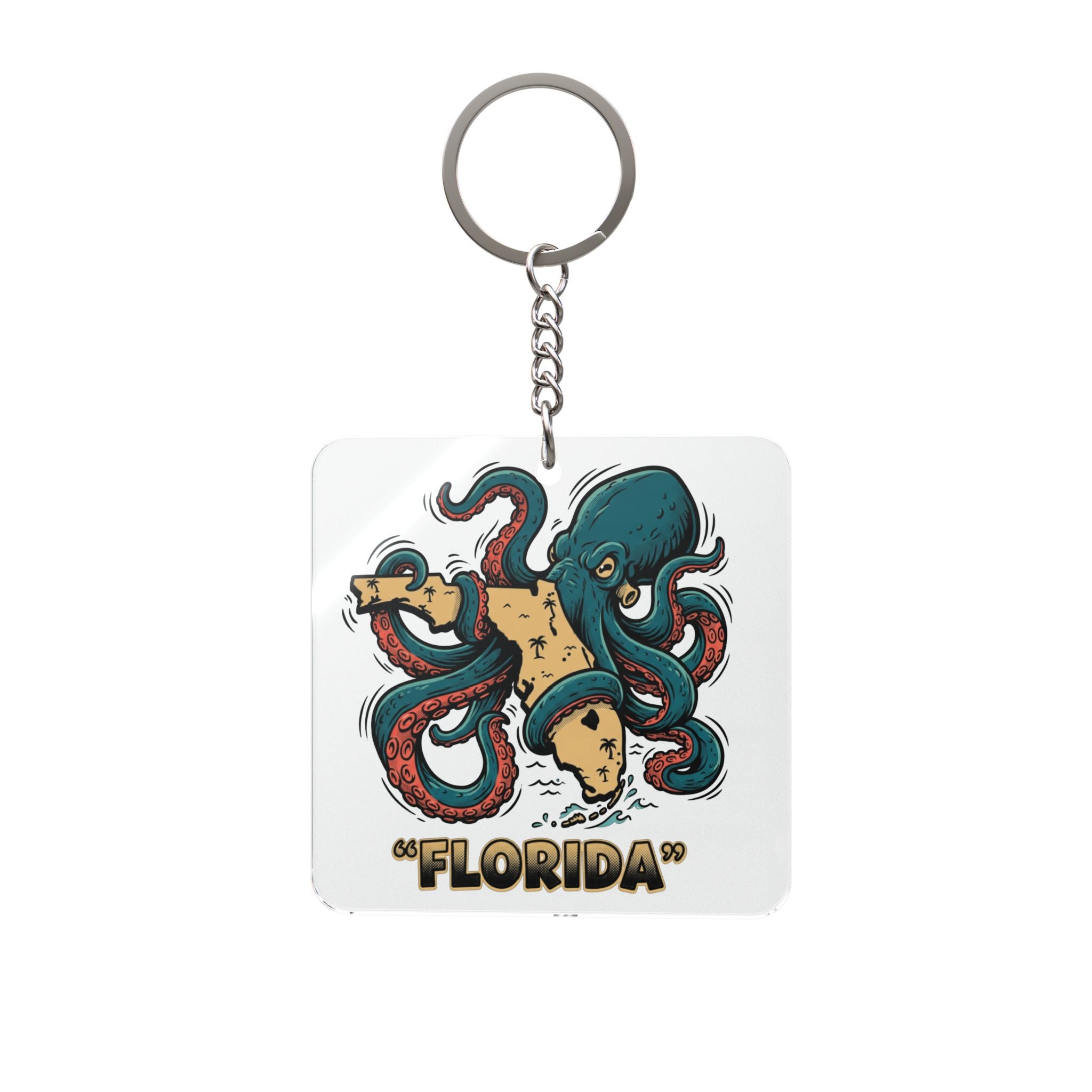 Florida Octopus with Pizza Square Keychain — Novelty Florida Souvenir