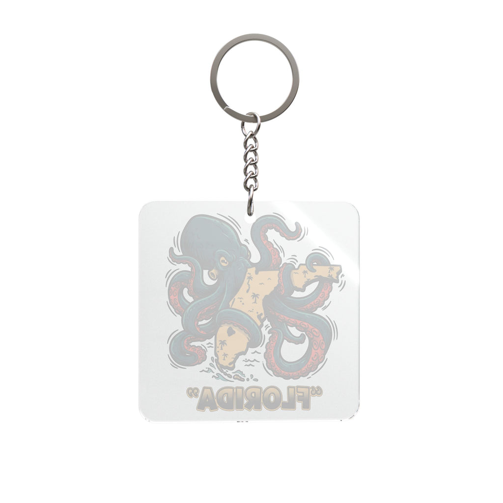 Florida Octopus with Pizza Square Keychain — Novelty Florida Souvenir