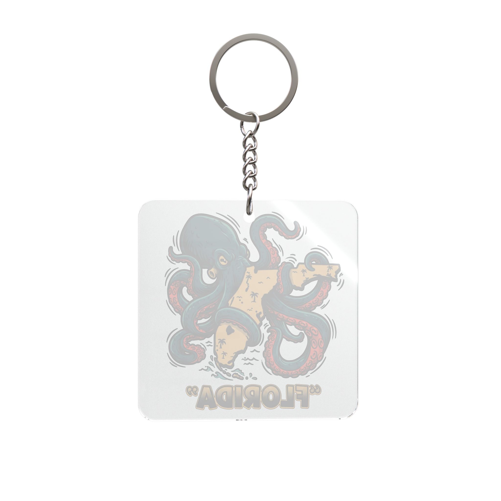 Florida Octopus with Pizza Square Keychain — Novelty Florida Souvenir