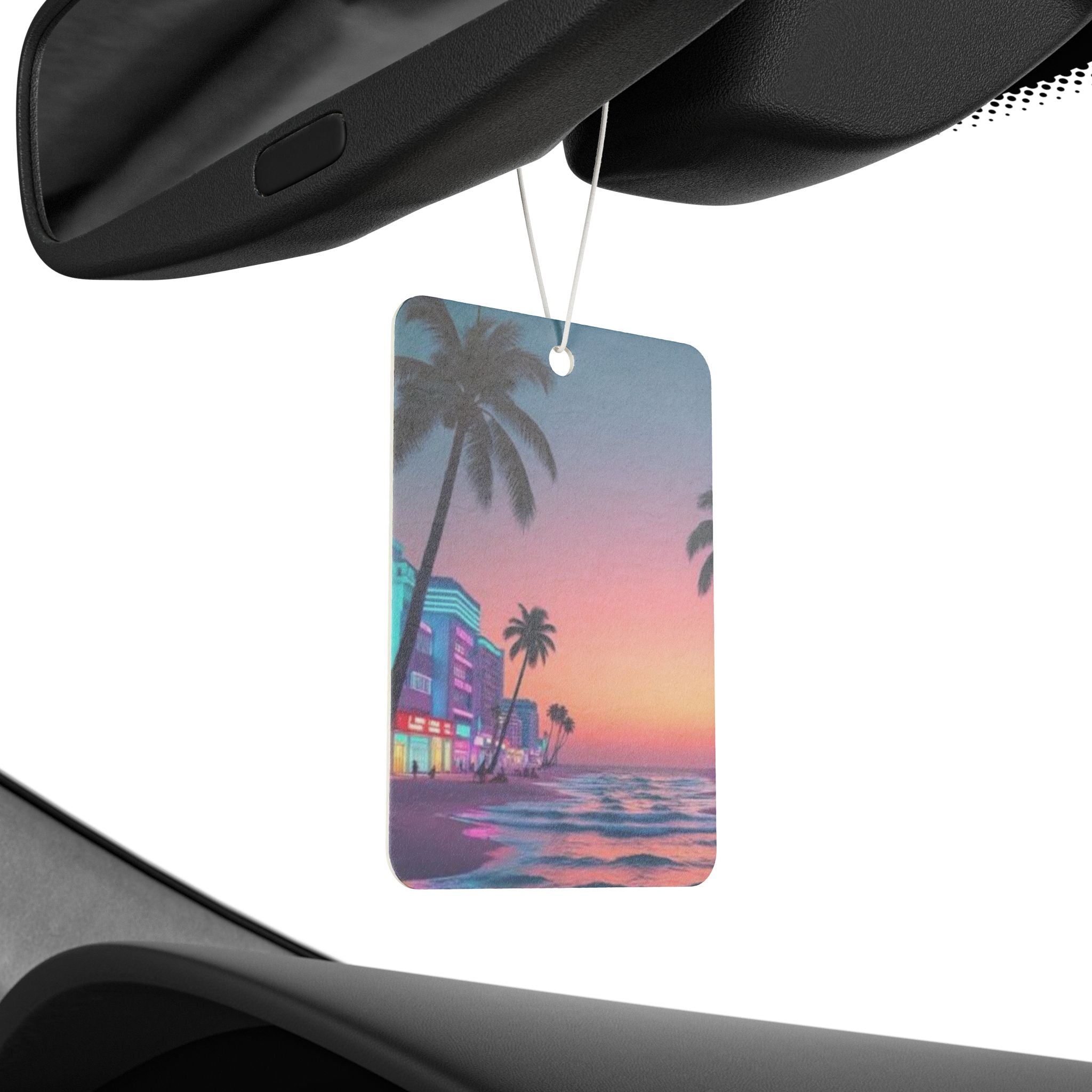 Tropical Sunset Car Air Freshener — Retro Beach Palm Tree Scenery