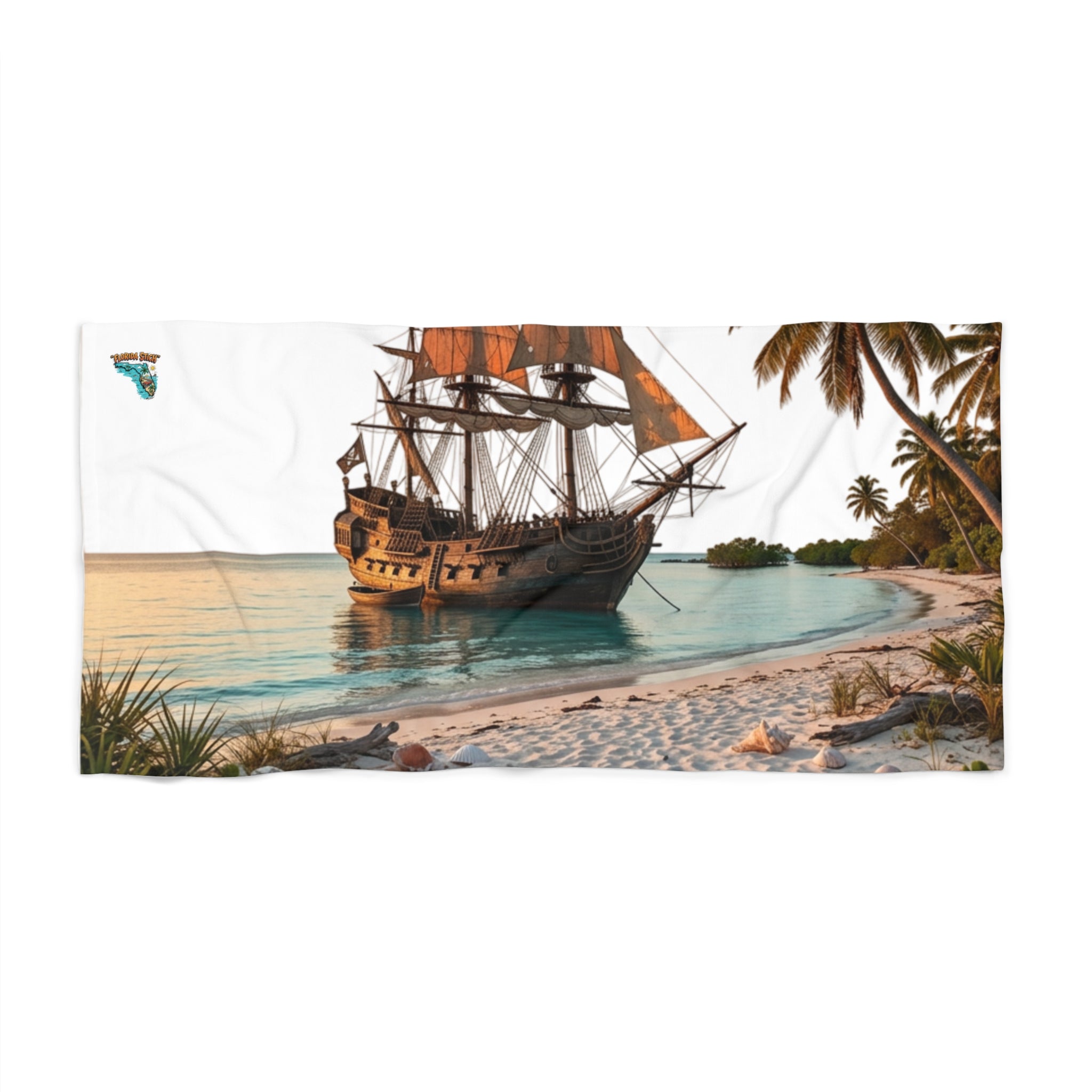 Pirate Ship Beach Towel – Tropical Shipwreck Sunset Seaside Towel