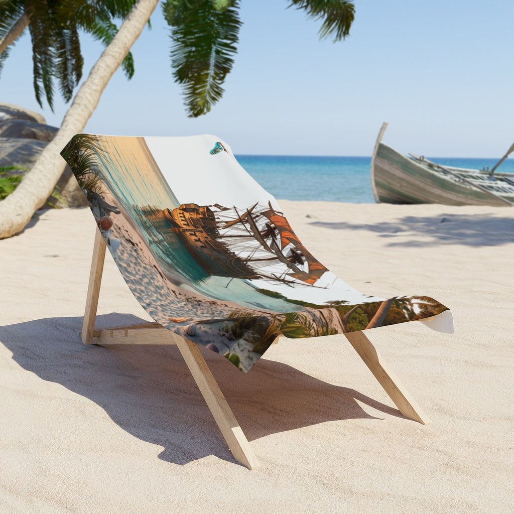 Pirate Ship Beach Towel – Tropical Shipwreck Sunset Seaside Towel