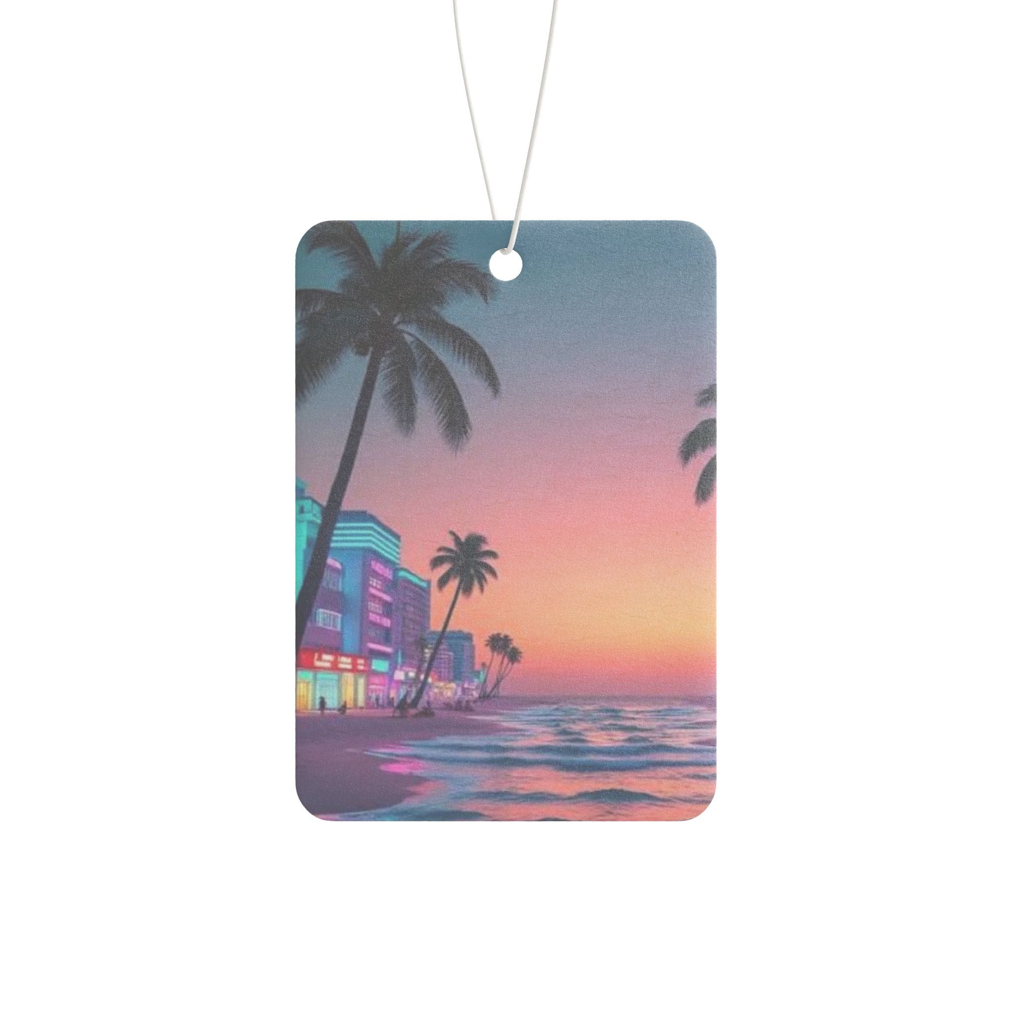 Tropical Sunset Car Air Freshener — Retro Beach Palm Tree Scenery