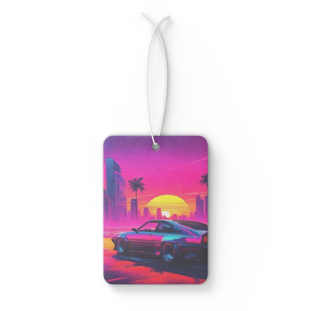 Retro Sunset Car Air Freshener — Vaporwave Sports Car Scented Tag