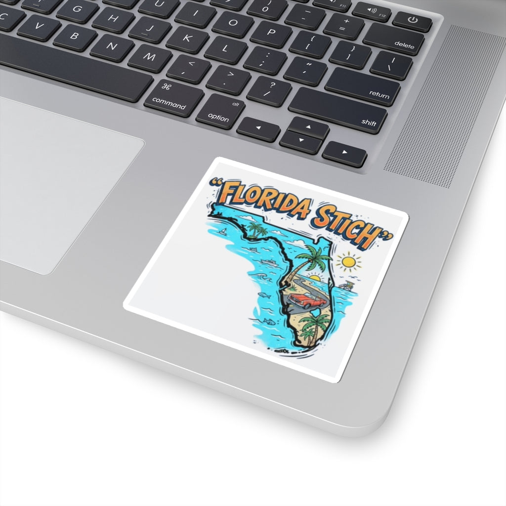 Florida Stitch Kiss-Cut Sticker — Vintage Florida Map Beach Design